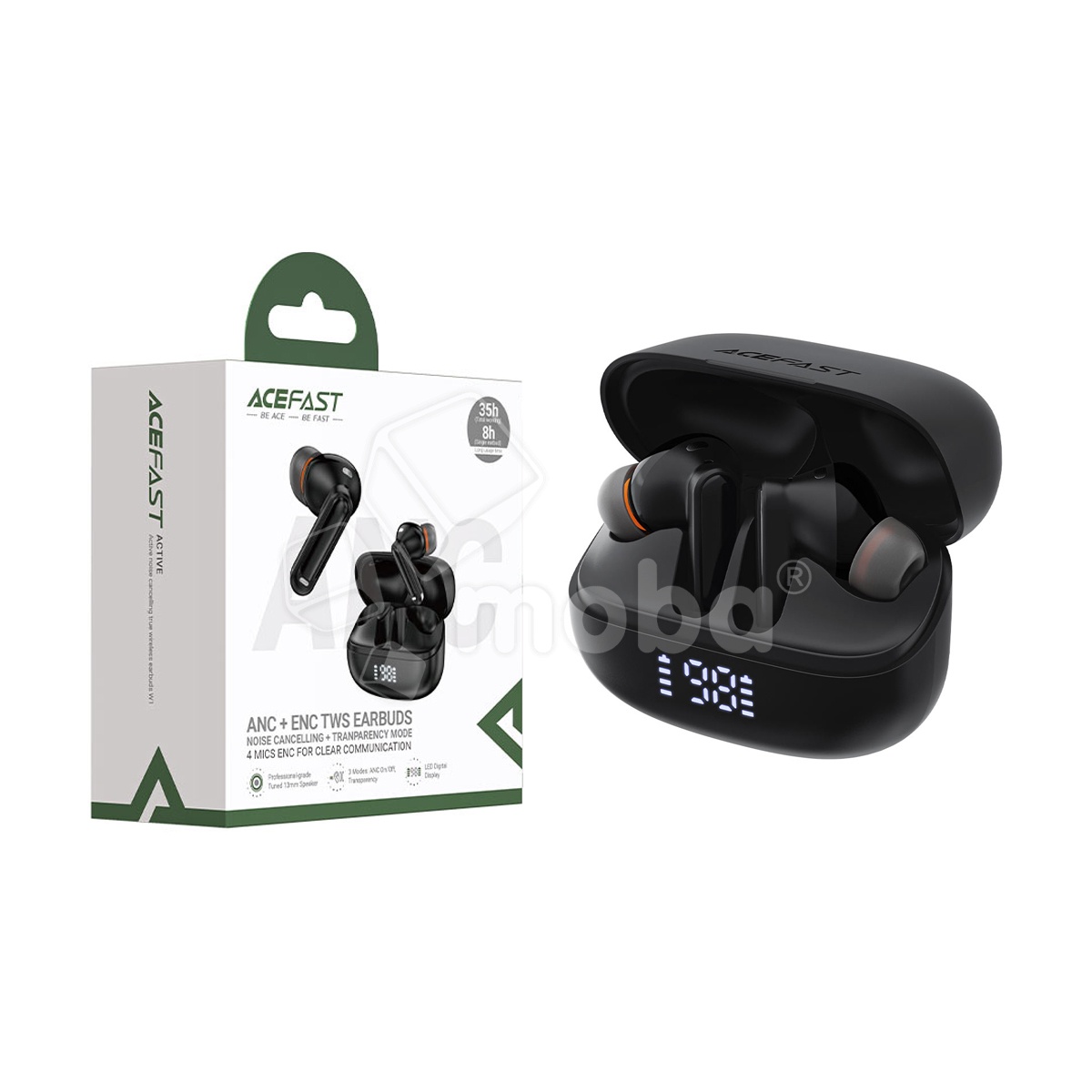 Беспроводные наушники Bluetooth Acefast W1 (TWS, вакуумные, с диплеем, ANC) Черный