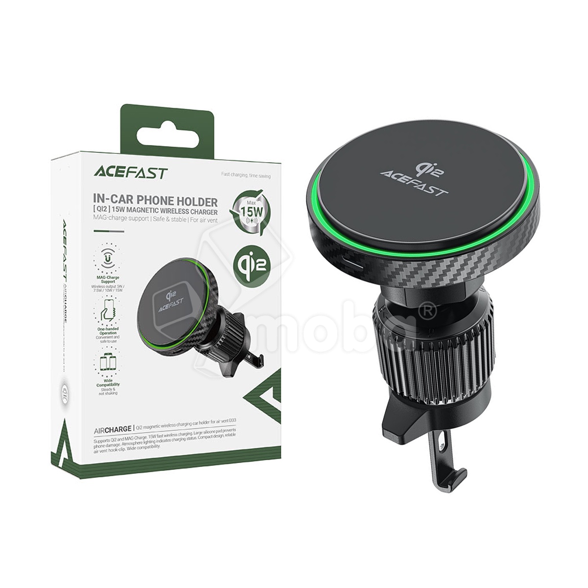 Автомобильный держатель Acefast D33 (с беспроводной зарядкой 15W, Qi2, магнитный, в дефлектор) Черный