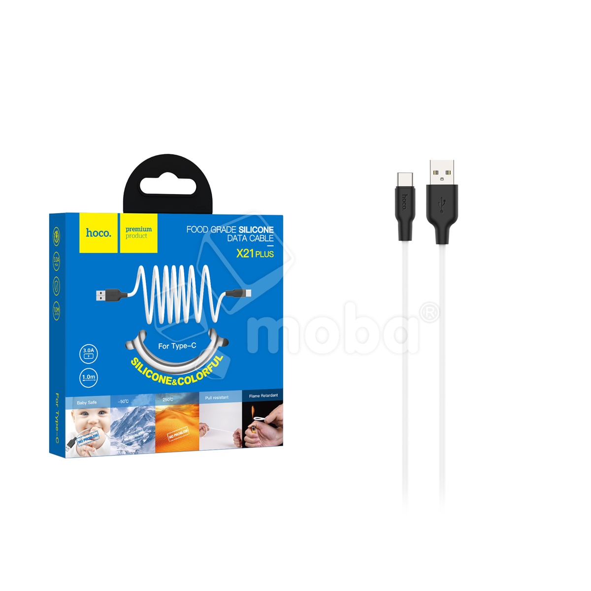 Кабель USB - Type-C Hoco X21 Plus (3A, силикон, термостойкий) Белый
