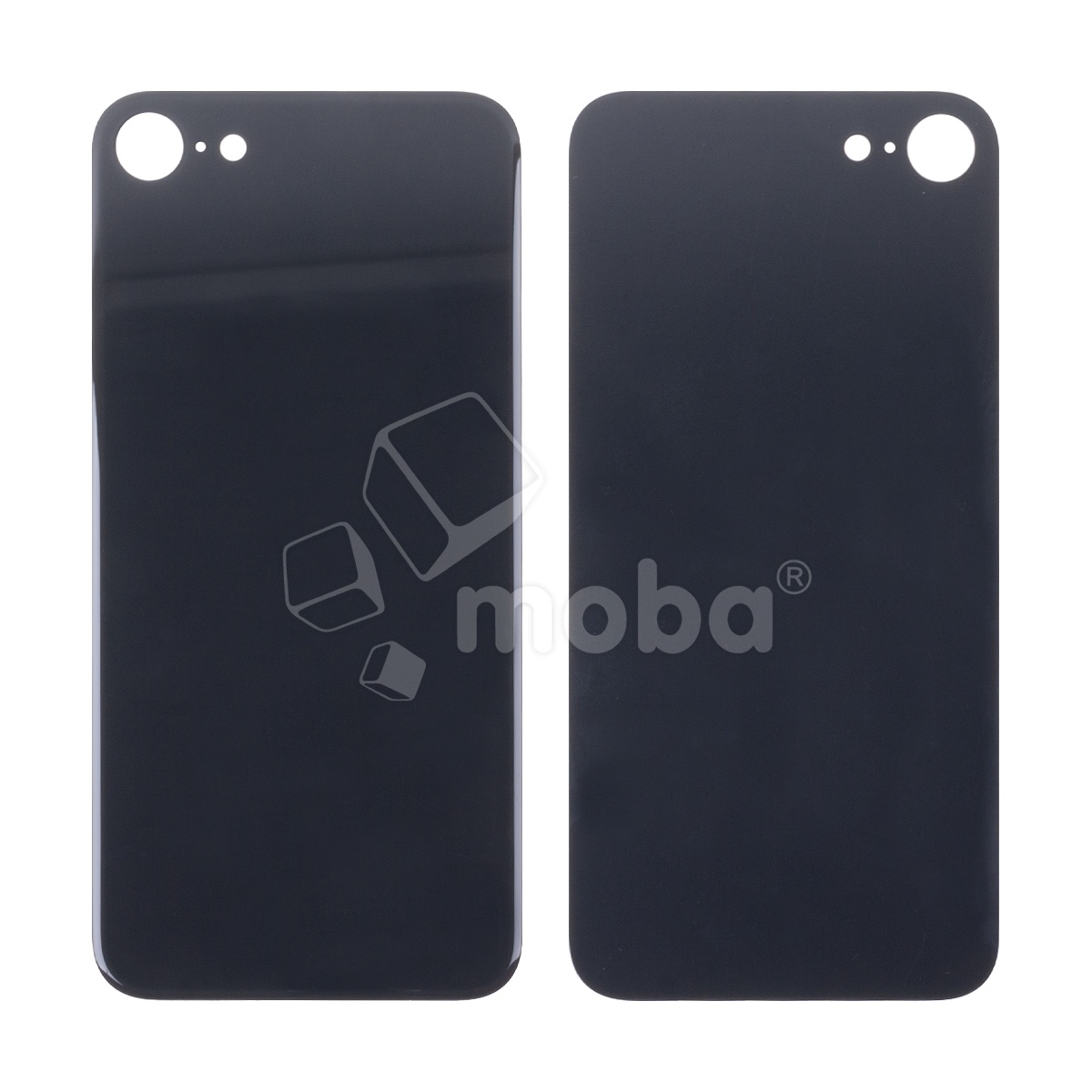 Задняя крышка для iPhone 8 Черный (стекло, монолит, широкий вырез под камеру, логотип) - Премиум