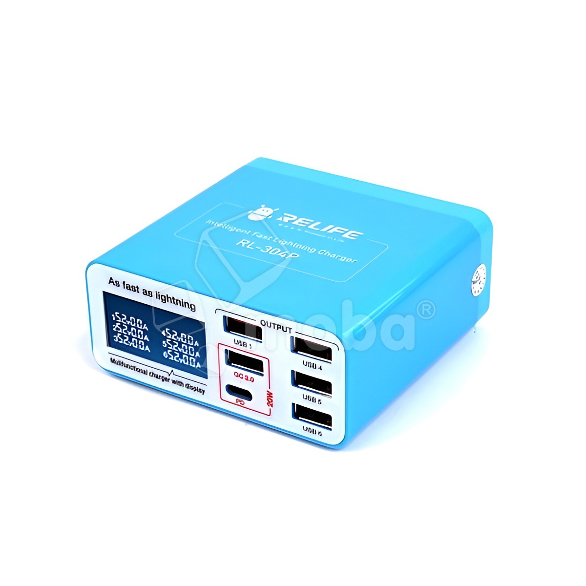 Зарядная станция Relife RL-304P (40W, 6 портов 4USB/1USB QC3.0/1Type-C PD, LCD)