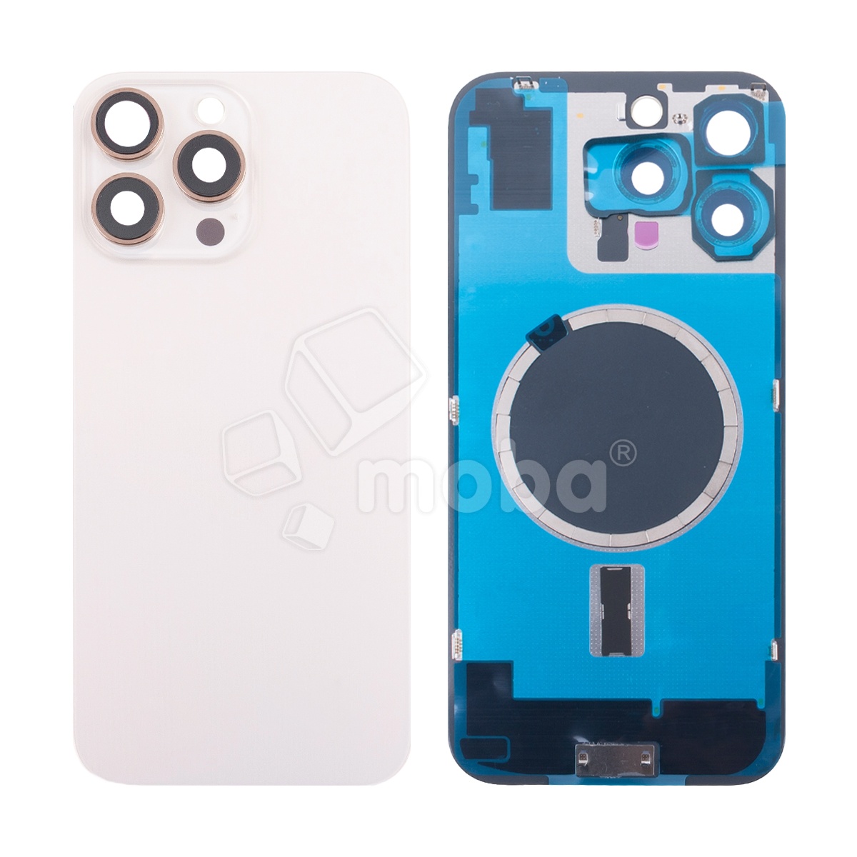 Задняя крышка для iPhone 16 Pro Max (A3296) в сборе со стеклом камеры Бежевый (стекло, монолит, MagSafe, логотип) - Премиум