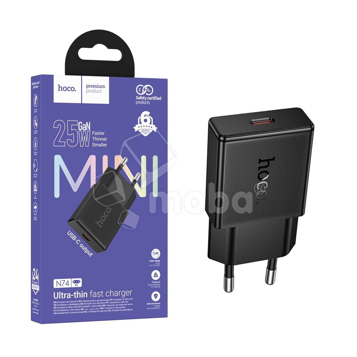 Сетевое зарядное устройство Type-C Hoco N74 (25W, PD, сверхтонкое) Черный