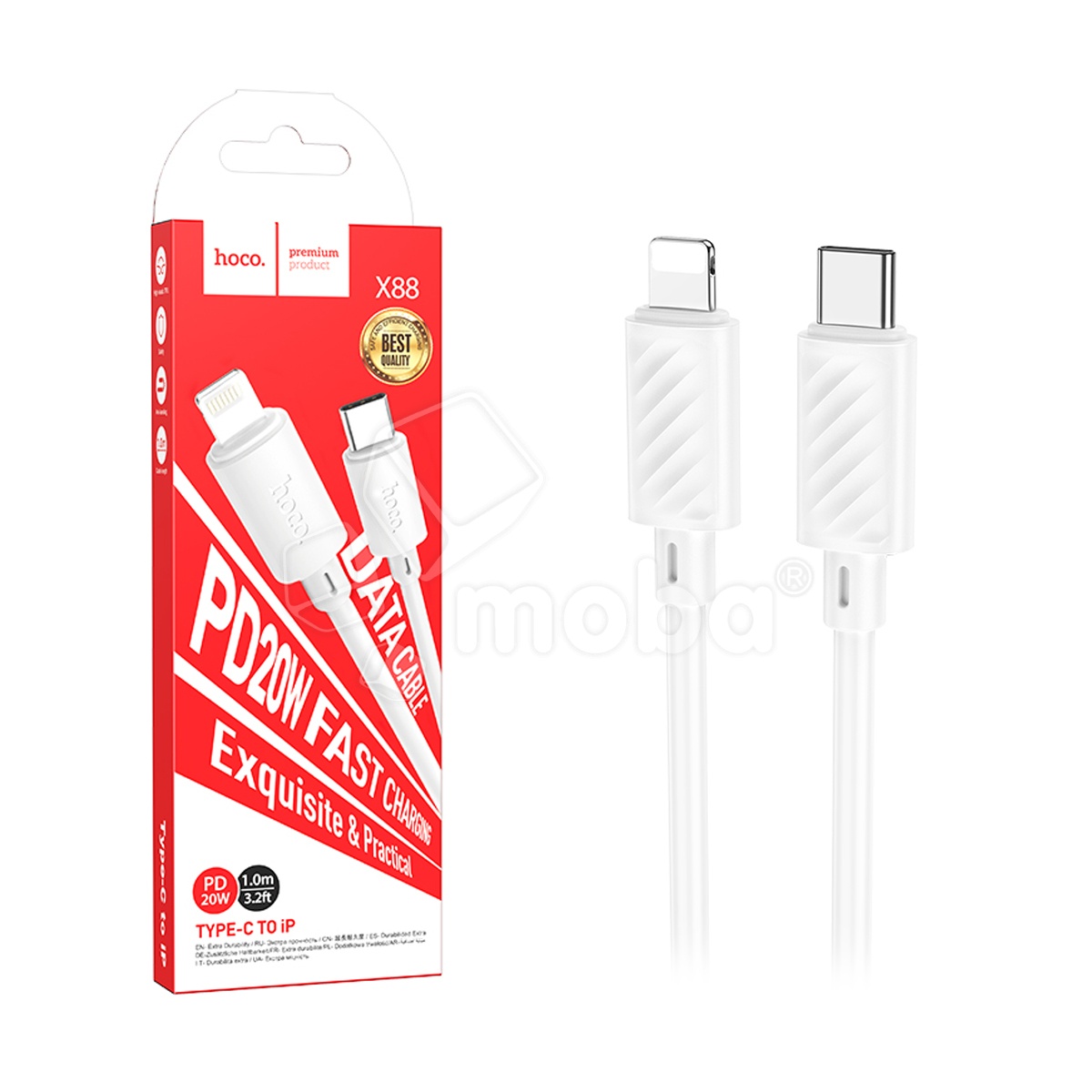 Кабель Type-C - Lightning Hoco X88 (3A, 27W, PD, 2 м) Белый