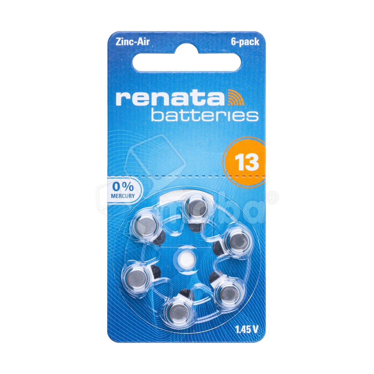 Батарейка ZA13 Renata Zinc Air 1.45V для слуховых аппаратов (6 шт. в блистере)