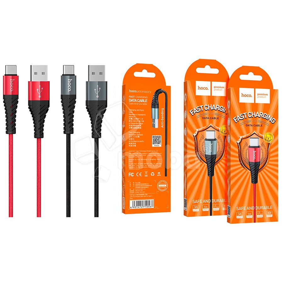 Кабель USB - Type-C Hoco X38 (3А, оплетка нейлон) Черный