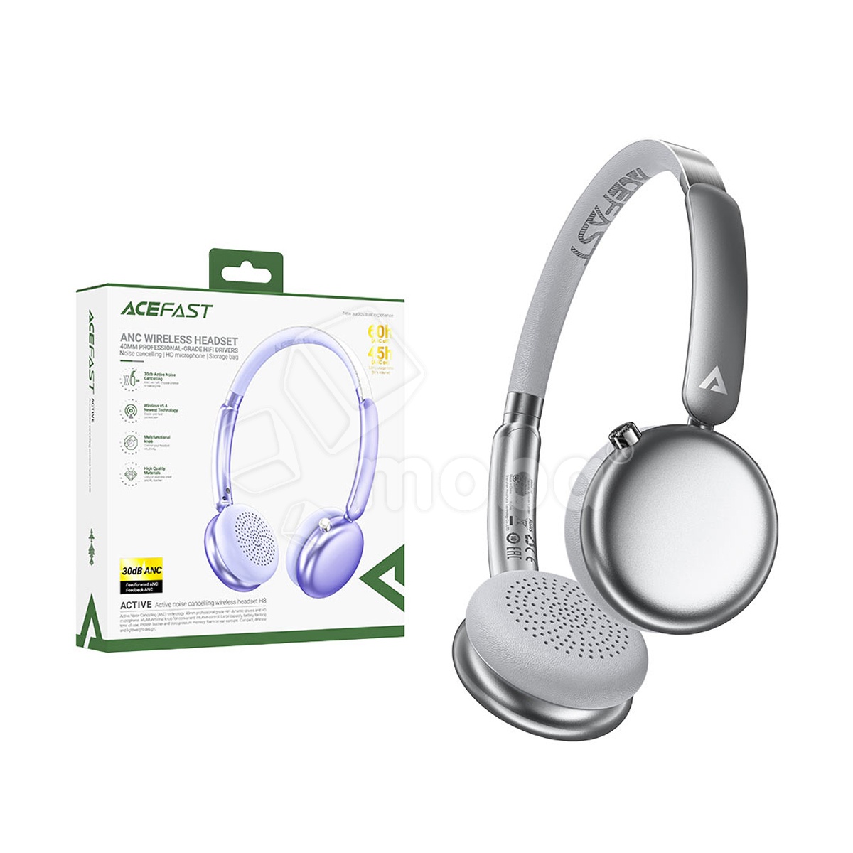 Беспроводные наушники Bluetooth Acefast H8 (накладные, ANC) Серебро