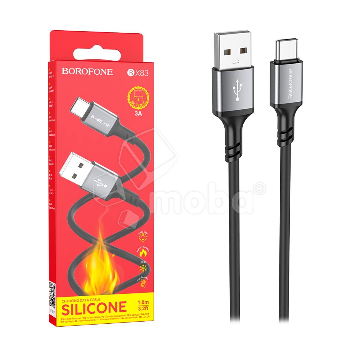 Кабель USB - Type-C Borofone BX83 (3A, силикон, термостойкий) Черный