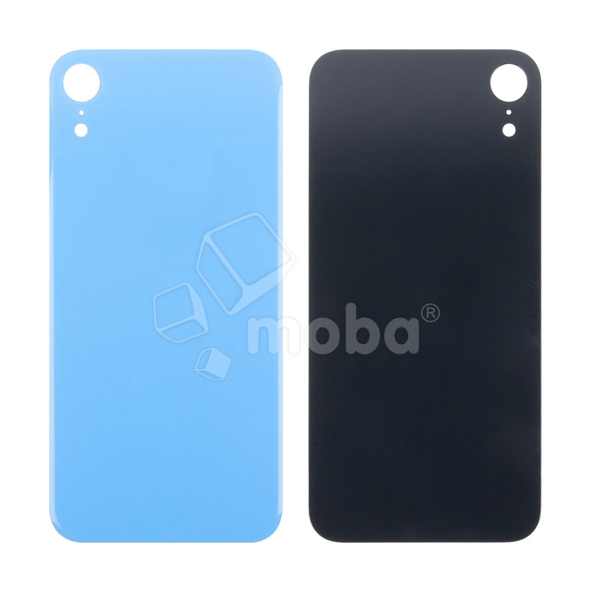 Задняя крышка для iPhone Xr (A2105) Голубой (стекло, монолит, широкий вырез под камеру, логотип) - Премиум