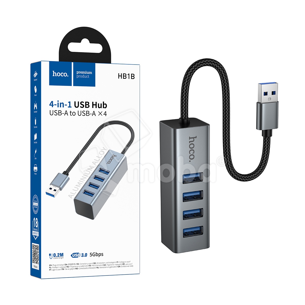 Адаптер-хаб USB + 4xUSB 3.0 Hoco HB1B Серый