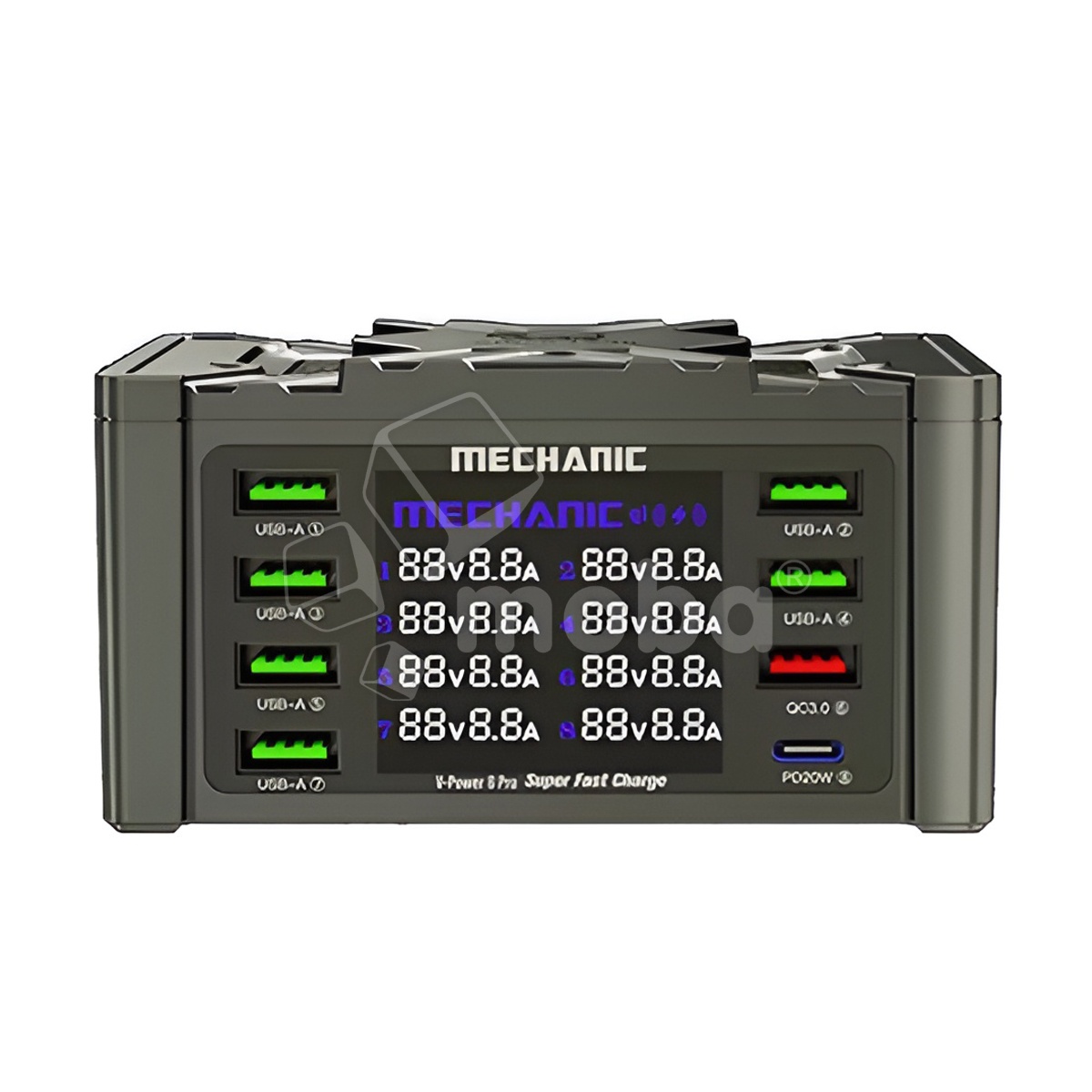 Зарядная станция Mechanic V-Power 8 Pro (110W, 8 портов 6USB/USB-QC3.0/Type-C-PD, Qi 15W)