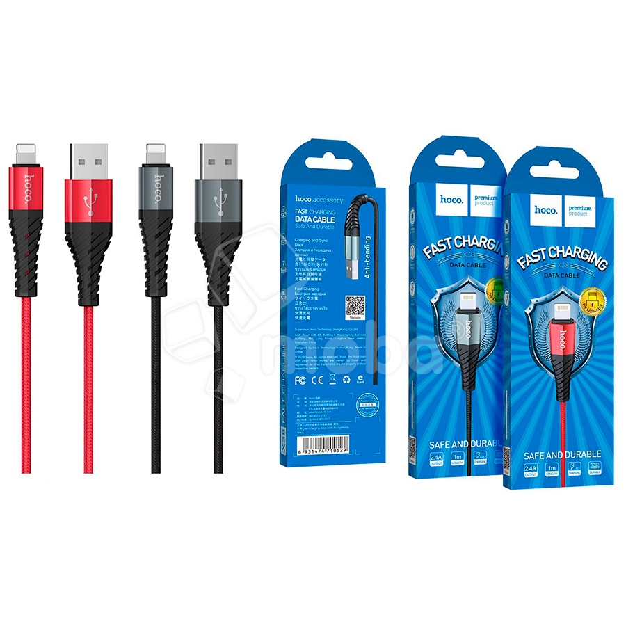 Кабель USB - Lightning Hoco X38 (2.4A, оплетка нейлон) Черный