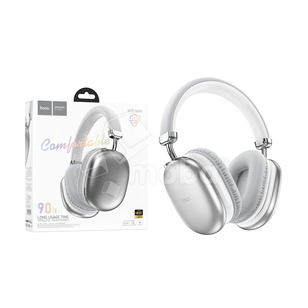 Беспроводные наушники Bluetooth Hoco W35 Max (накладные, усиленная батарея) Серебро