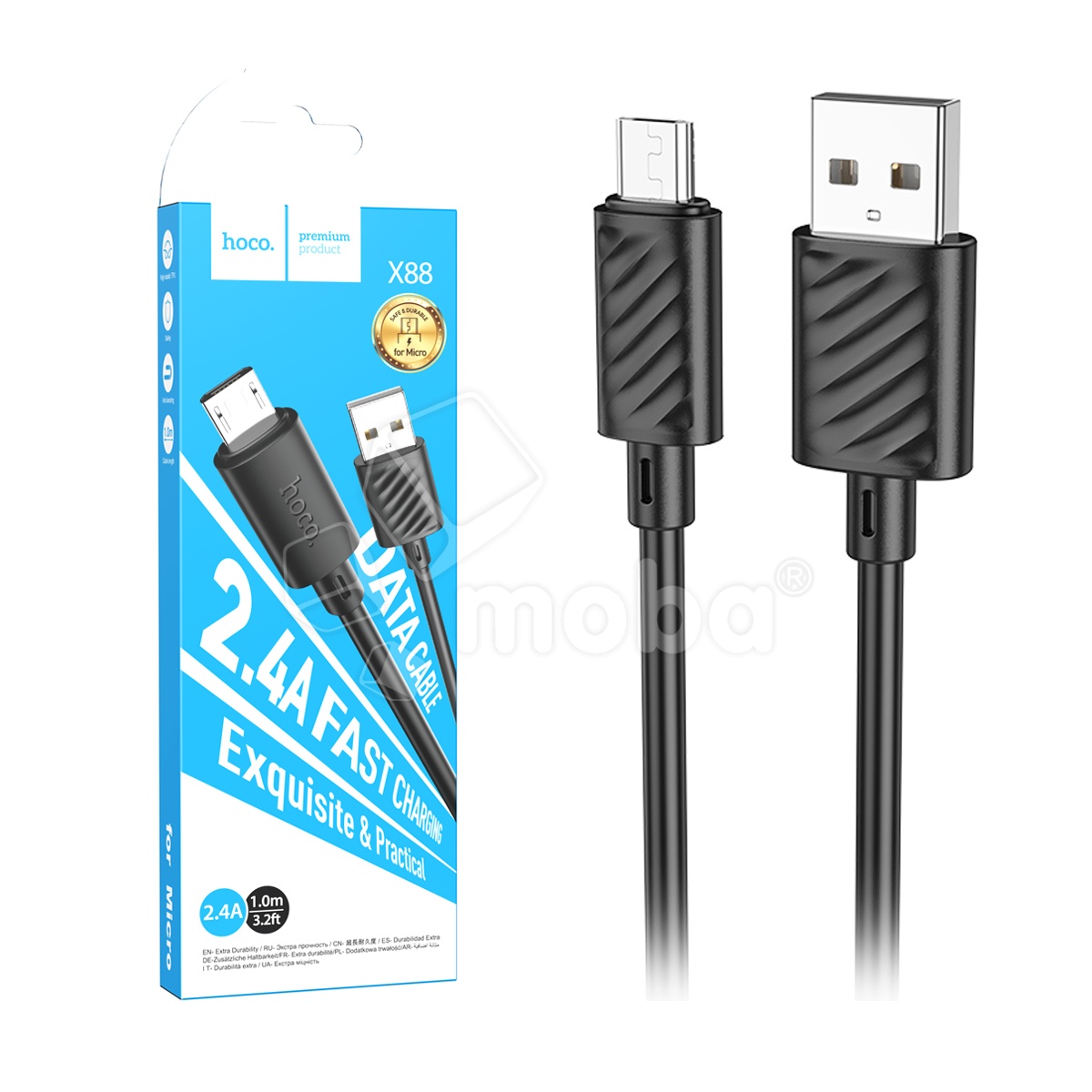 Кабель USB - MicroUSB Hoco X88 (2.4A) Черный
