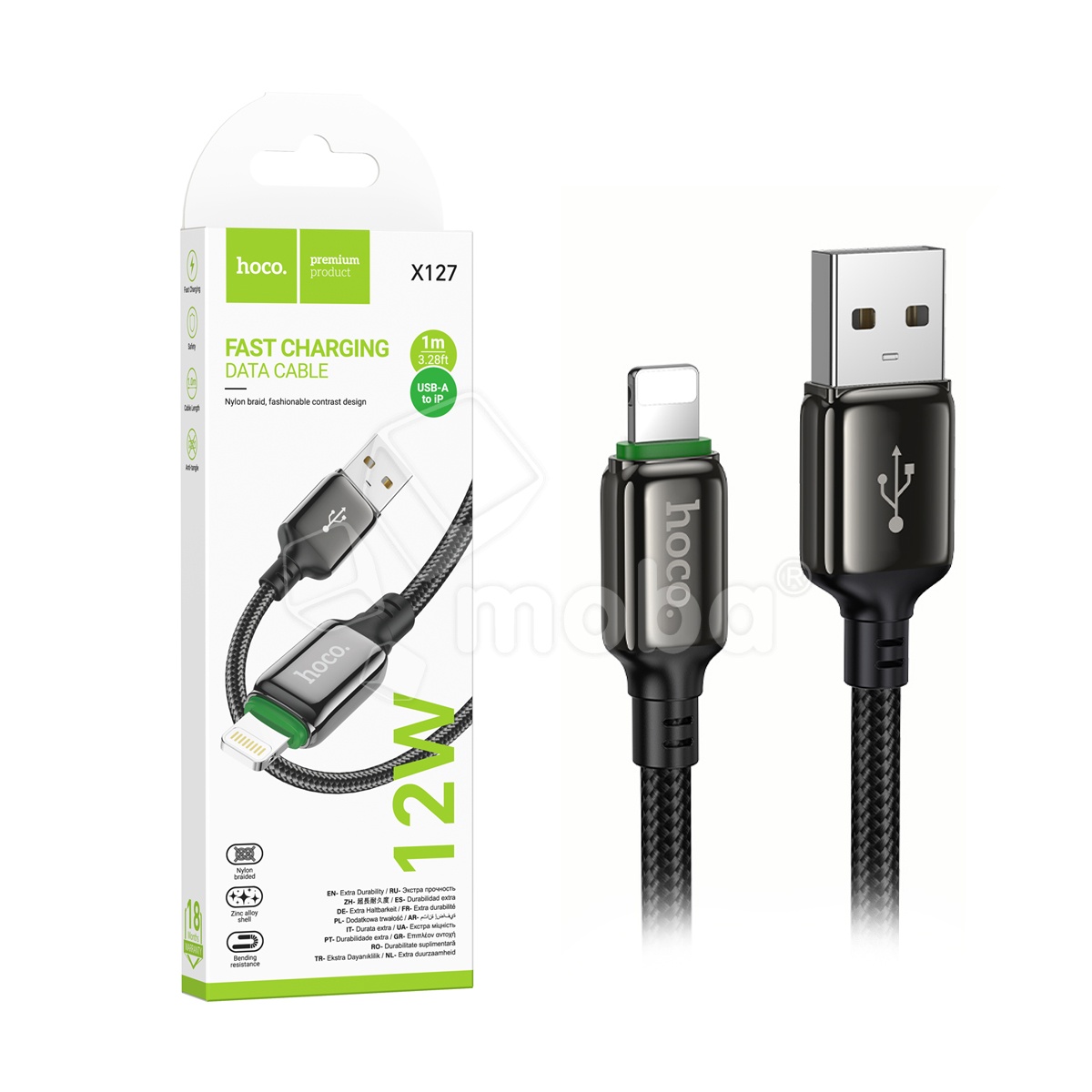 Кабель USB - Lightning Hoco X127 (12W, оплетка нейлон) Черный