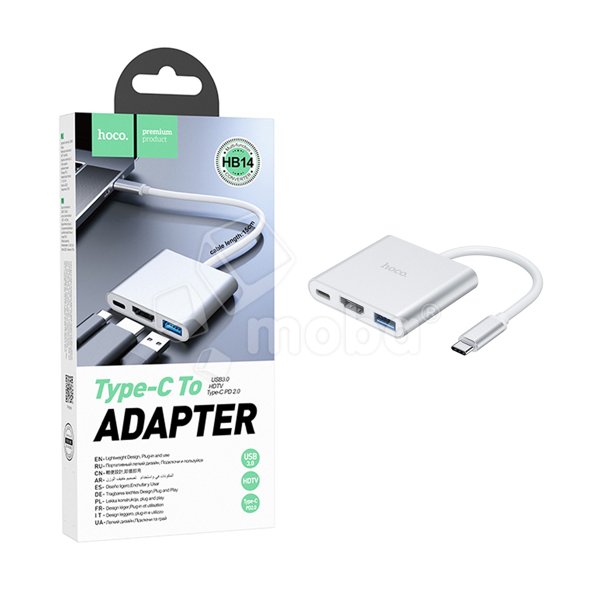 Адаптер-хаб Type-C (PD) + USB 3.0 + HDMI (HDTV) Hoco HB14 Серебро