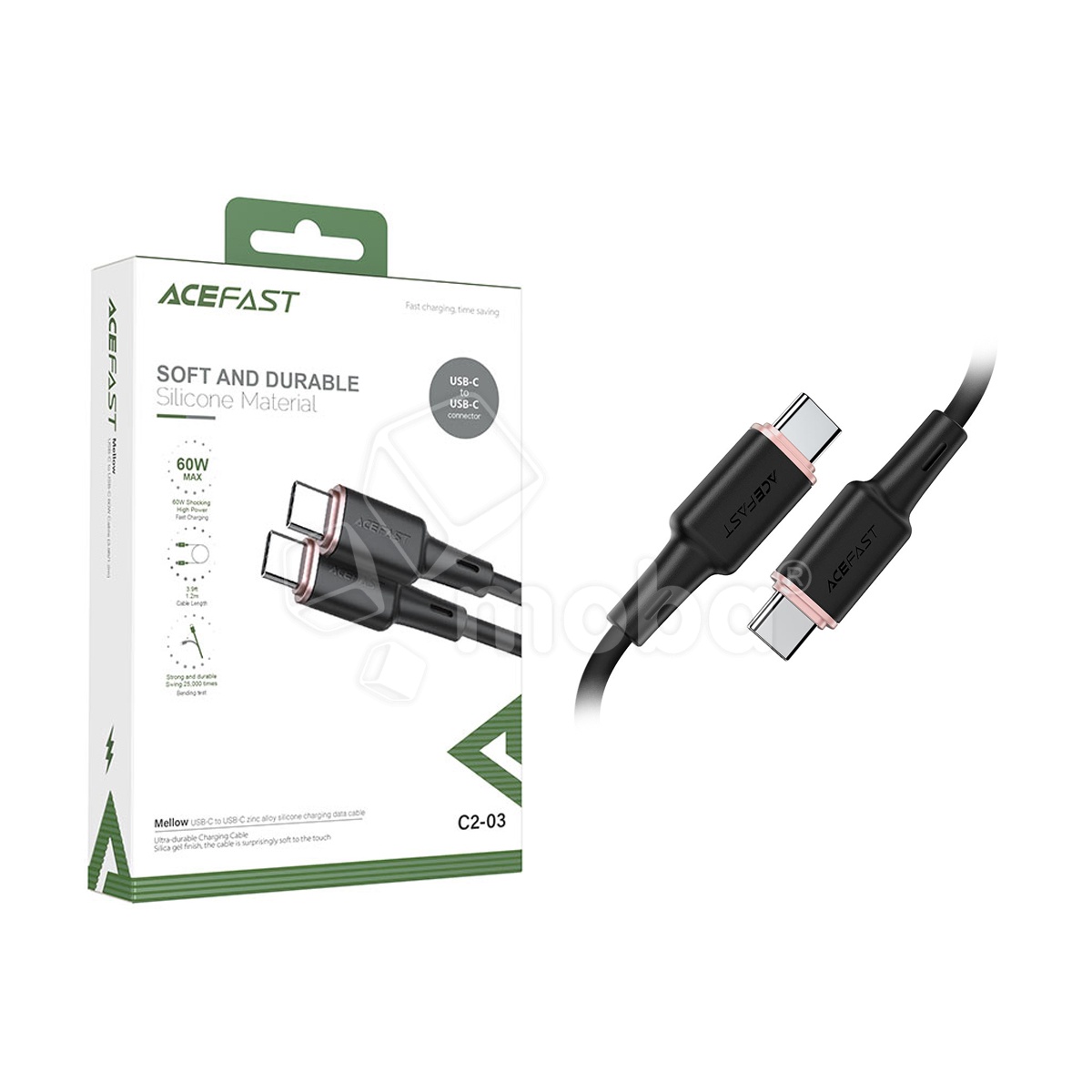 Кабель Type-C - Type-C Acefast C2-03 (3A, 60W, PD, силикон, 1.2 м) Черный