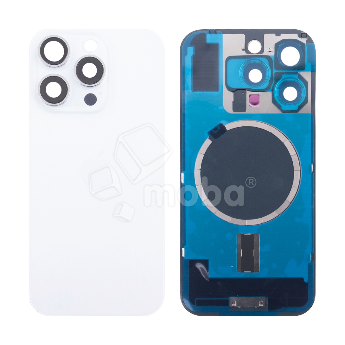 Задняя крышка для iPhone 16 Pro (A3293) в сборе со стеклом камеры Белый (стекло, монолит, MagSafe, логотип) - Премиум