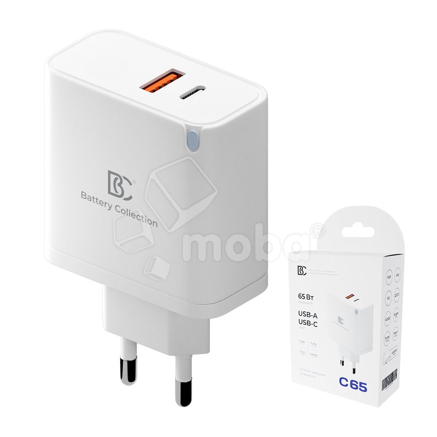 Сетевое зарядное устройство USB/Type-C BC C65 (65W, QC3.0, PD, SuperVOOC, FlashCharge, 2 порта) Белый