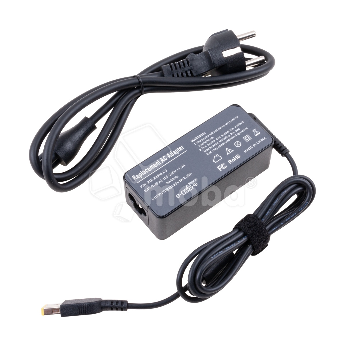Блок питания (сетевой адаптер) для ноутбука Lenovo 20V, 2,25A, 45W (прямоугольный разъем)