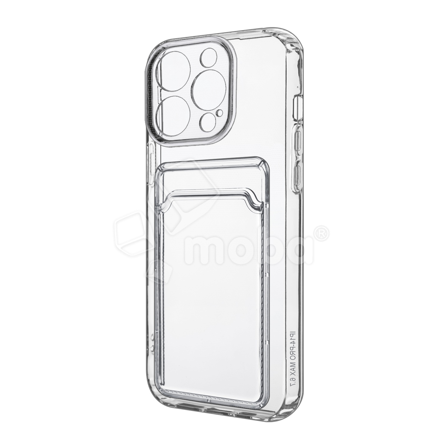 Чехол-накладка для iPhone 14 Pro Max (с защитой камеры, карманом для карт, прозрачный)