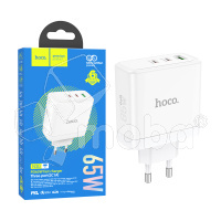 Сетевое зарядное устройство USB/Type-C Hoco N30 (65W, QС3.0, PD, 3 порта, GaN) Белый