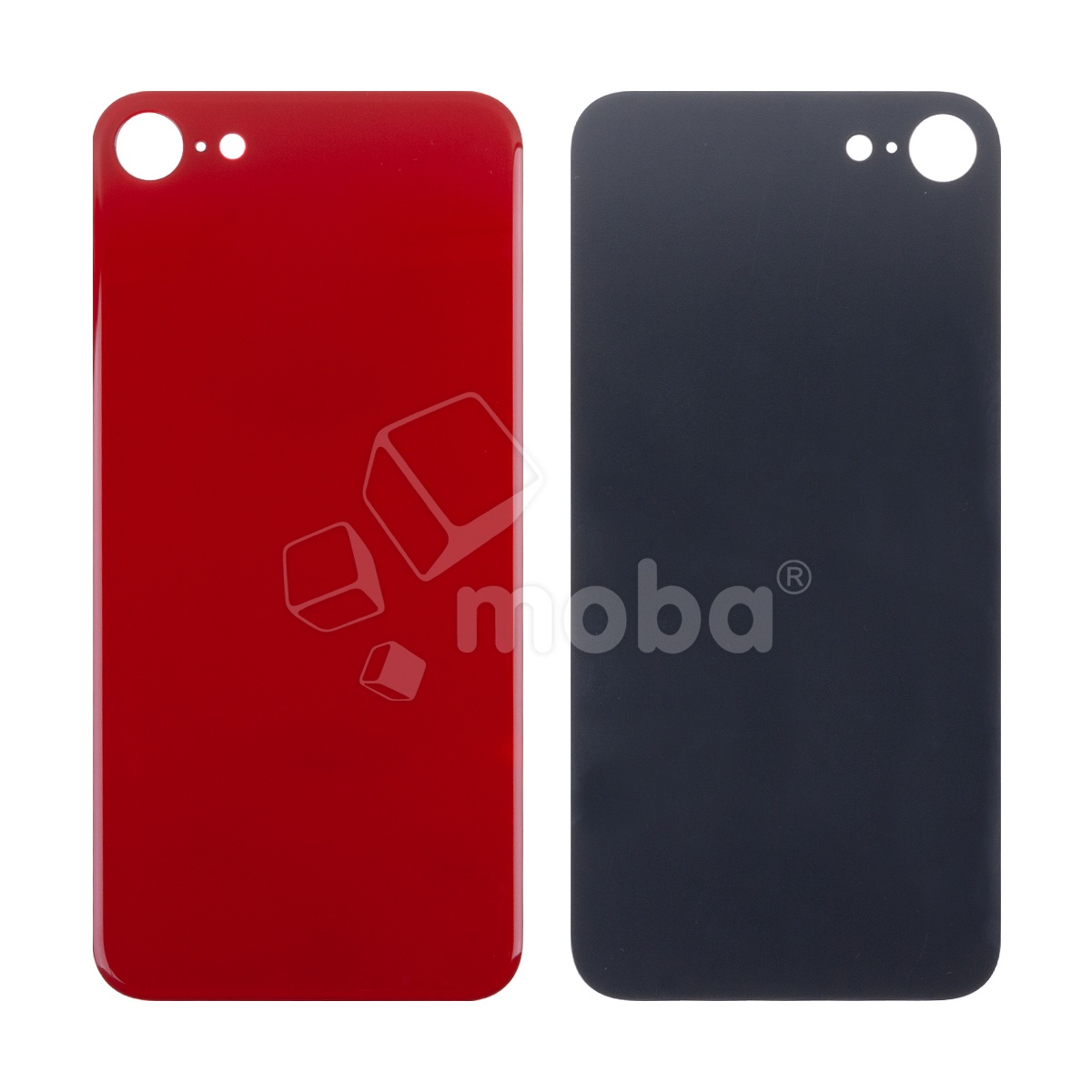 Задняя крышка для iPhone 8 Красный (стекло, монолит, широкий вырез под камеру, логотип) - Премиум