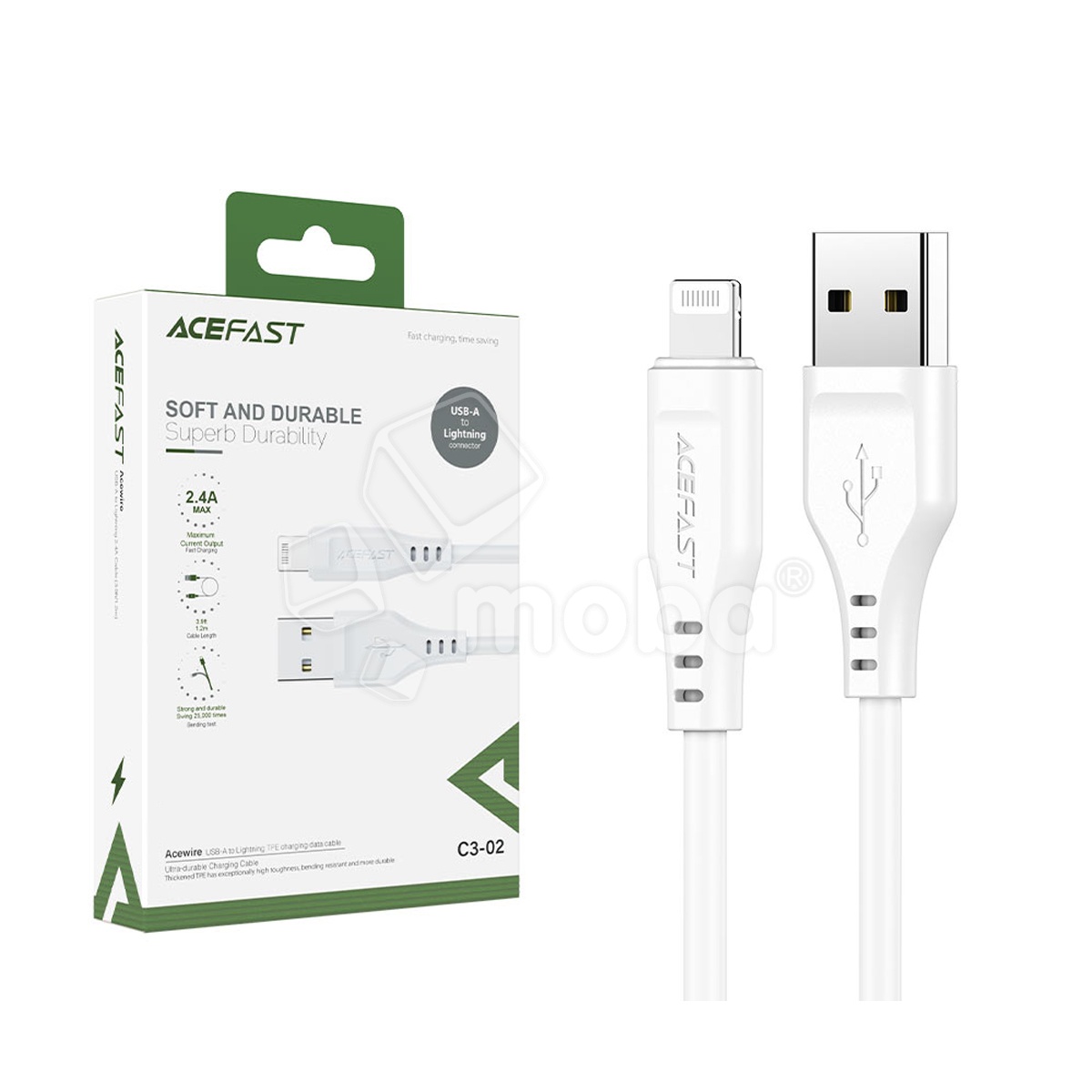 Кабель USB - Lightning Acefast C3-02 (2.4A, MFI, 1.2 м) Белый