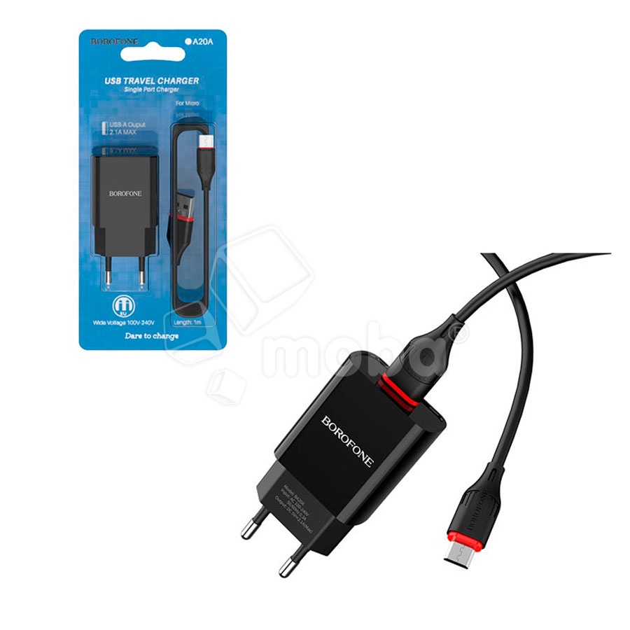 Сетевое зарядное устройство USB Borofone BA20A (10.5W, кабель MicroUSB) Черный