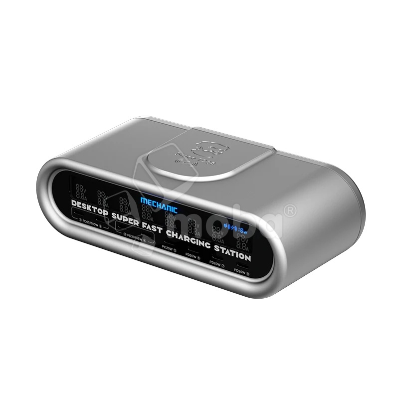 Зарядная станция Mechanic E-Power Pro (200W, 8 портов 2USB-QC3.0/6Type-C-PD, Qi 15W, LCD)