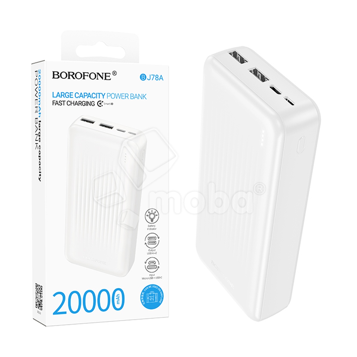 Внешний Аккумулятор (Power Bank) Borofone BJ78A 20000 mAh (10W, 2USB, MicroUSB, Type-C, LED индикатор) Белый