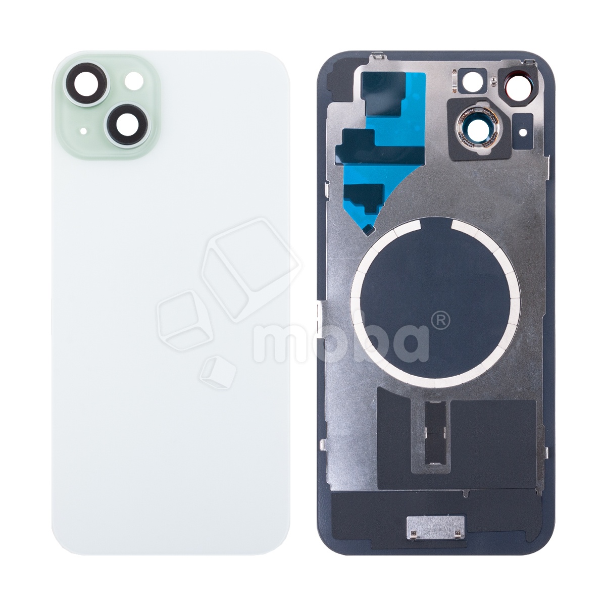 Задняя крышка для iPhone 15 Plus (A3094) в сборе со стеклом камеры Зеленый (стекло, монолит, MagSafe, логотип) - Премиум