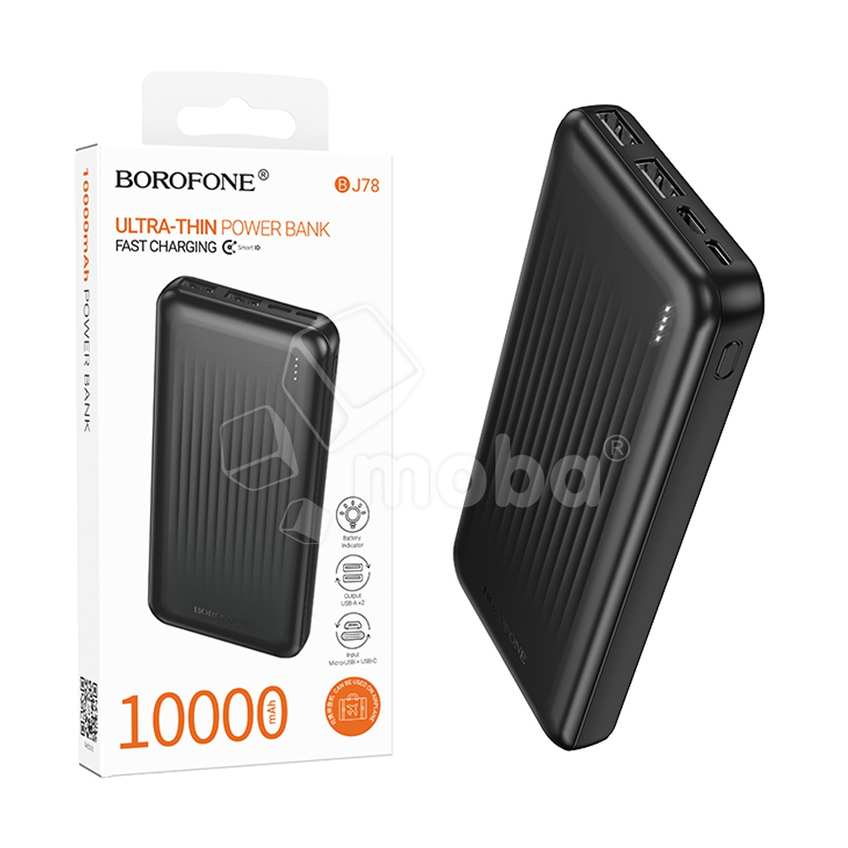 Внешний Аккумулятор (Power Bank) Borofone BJ78 10000 mAh (10W, 2USB, MicroUSB, Type-C, LED индикатор) Черный