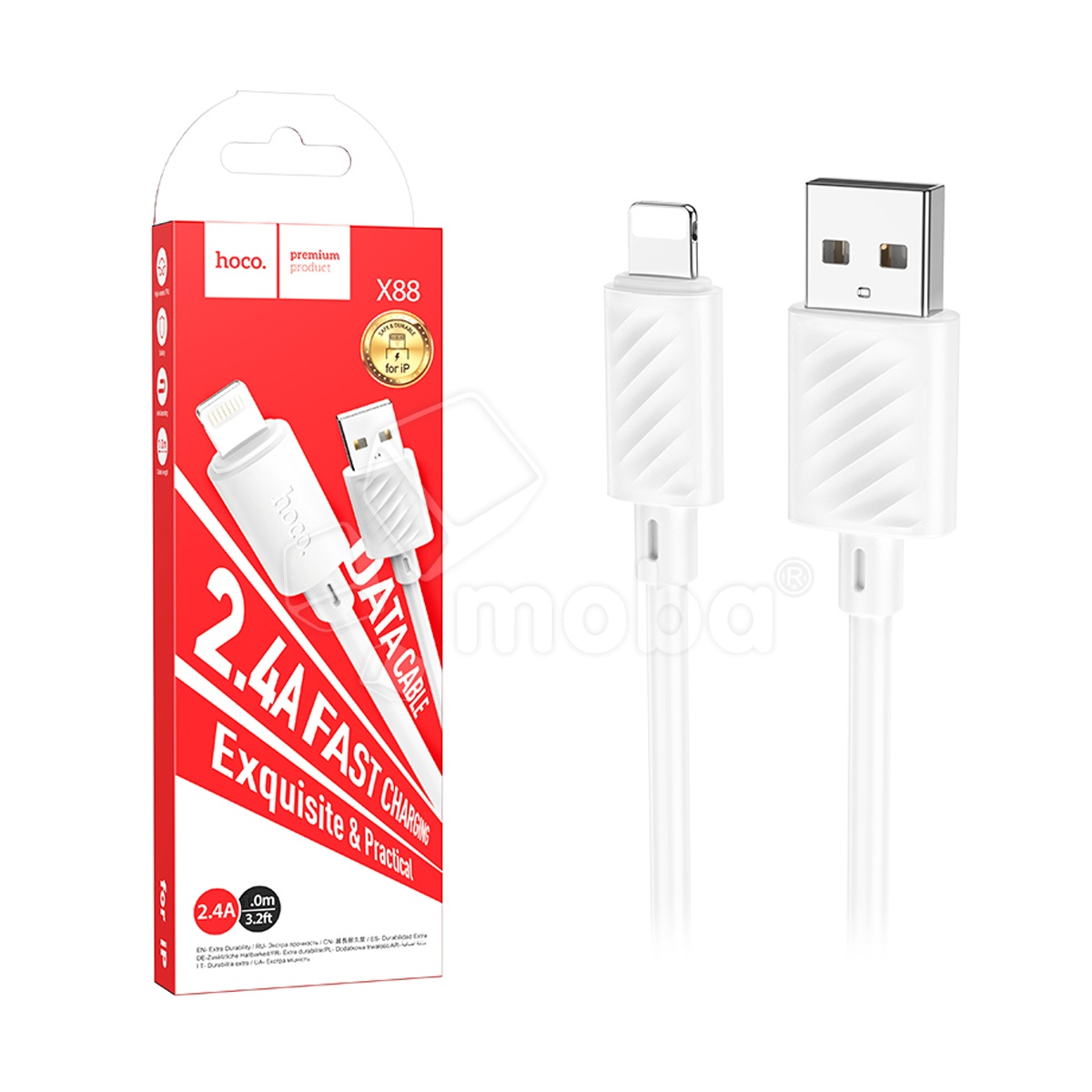 Кабель USB - Lightning Hoco X88 (2.4А, 2 м) Белый