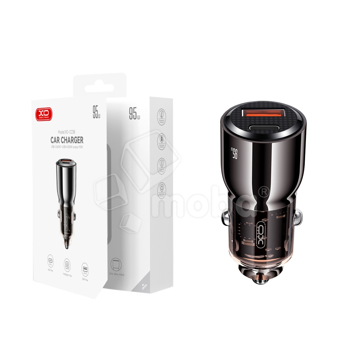 Автомобильное зарядное устройство USB/Type-C XO CC58 (95W, QC3.0, PD, 1Type-C, 1USB) Черный