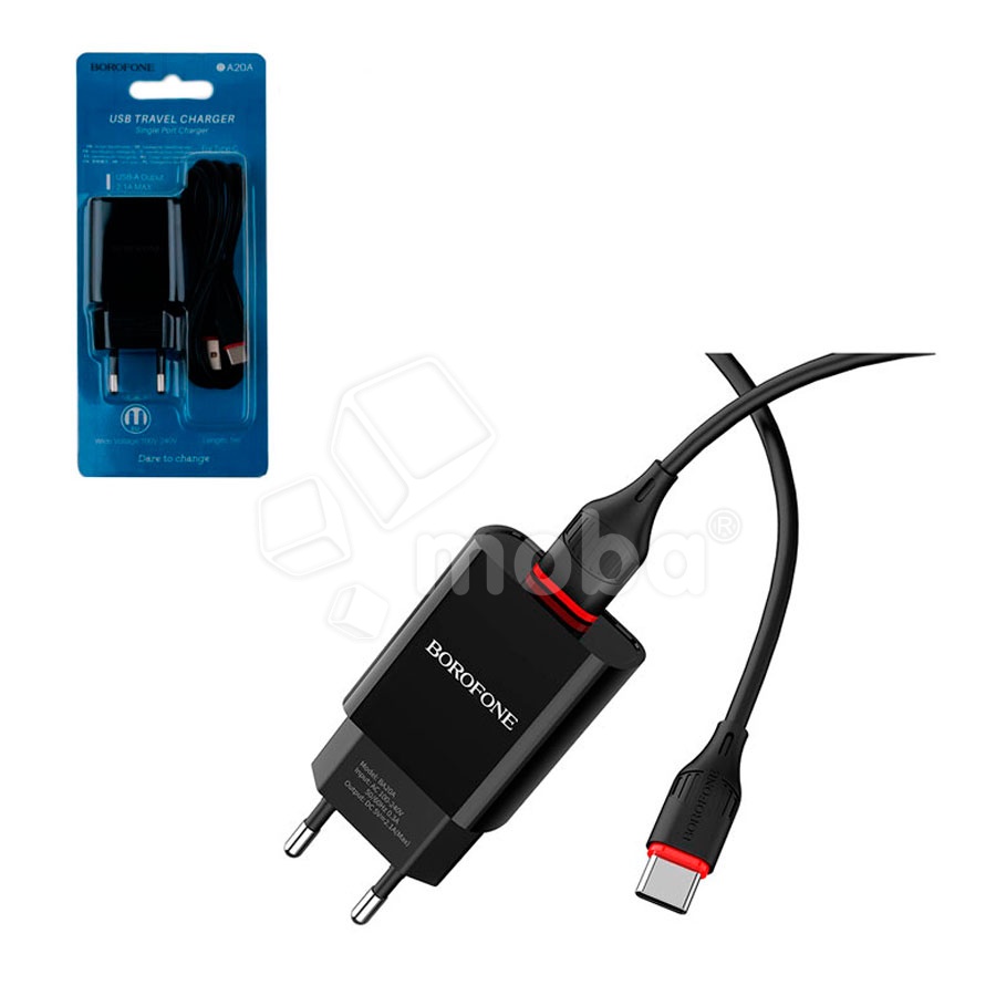 Сетевое зарядное устройство USB Borofone BA20A (10.5W, кабель Type-C) Черный