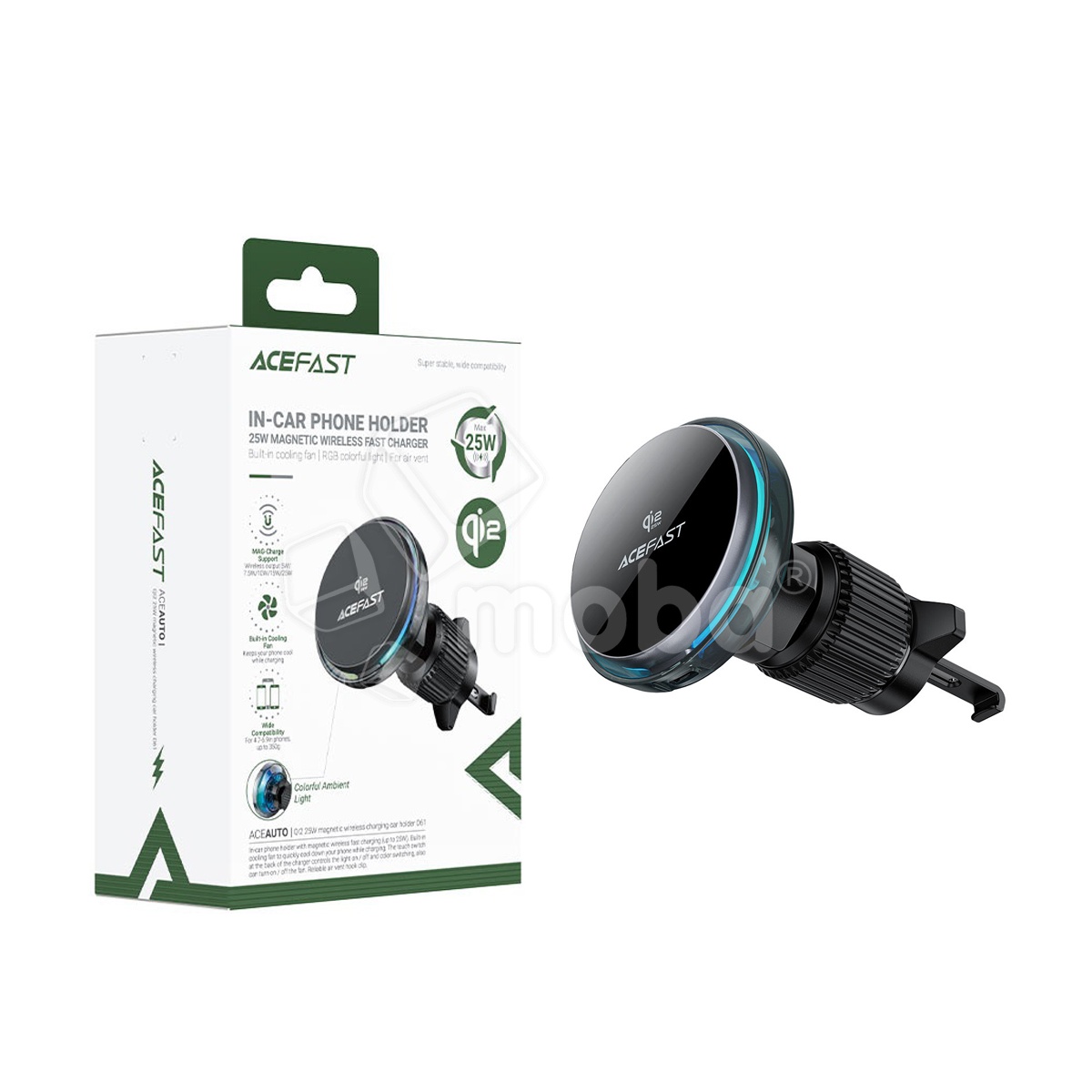 Автомобильный держатель Acefast D61 (с беспроводной зарядкой 25W, Qi2, магнитный, в дефлектор) Серый