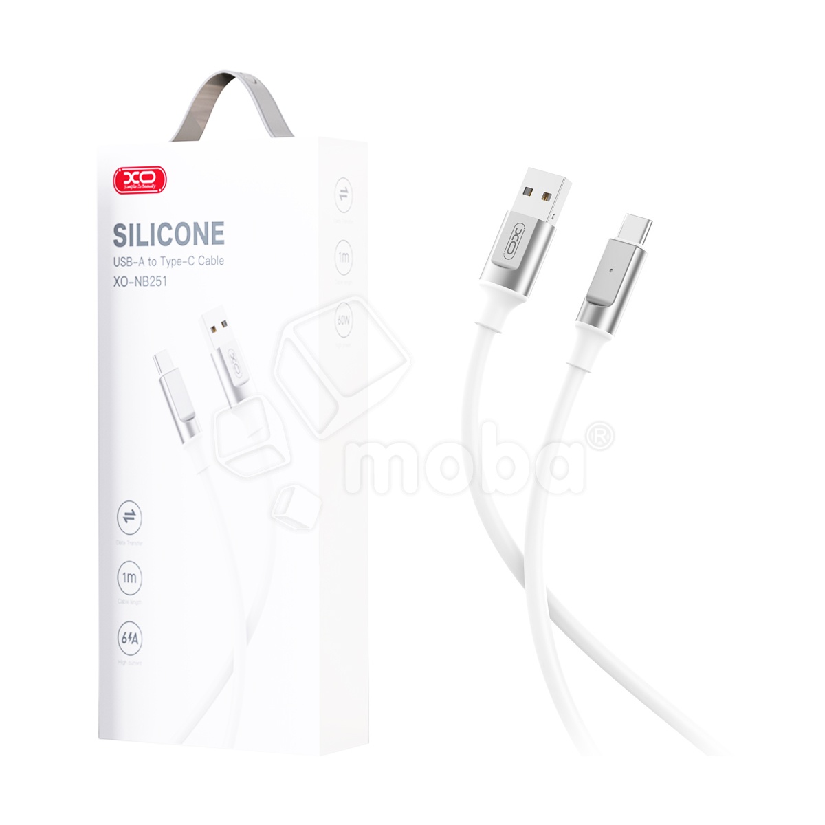 Кабель USB - Type-C XO NB251 (6A, силикон) Белый