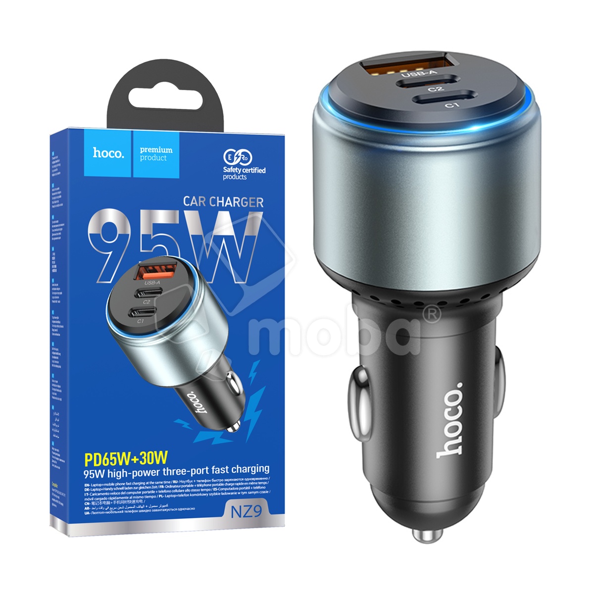 Автомобильное зарядное устройство USB/Type-C Hoco NZ9 (95W, QC3.0, PD, 2Type-C, 1USB) Черный