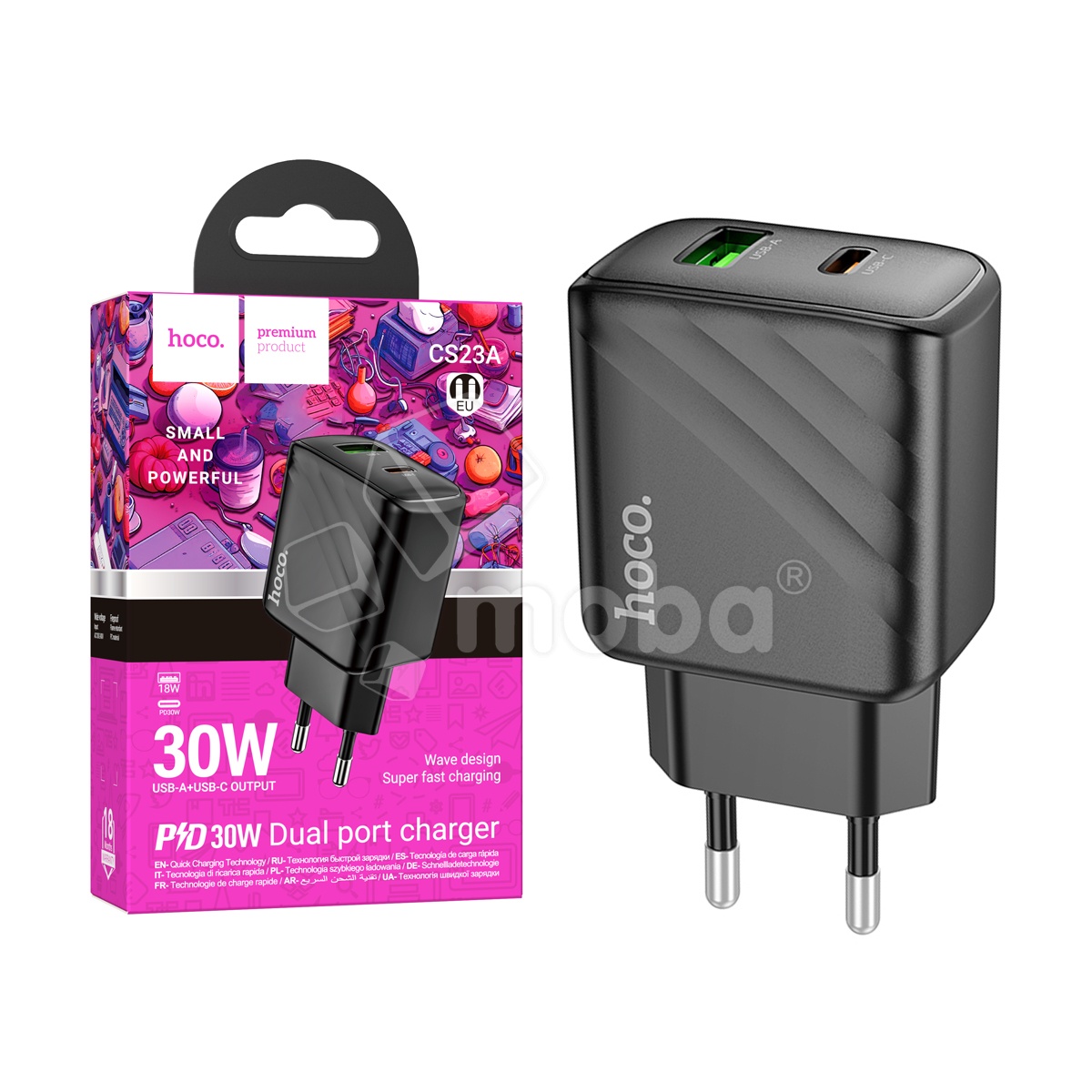 Сетевое зарядное устройство USB/Type-C Hoco CS23A (30W, QC3.0, PD, 2 порта) Черный