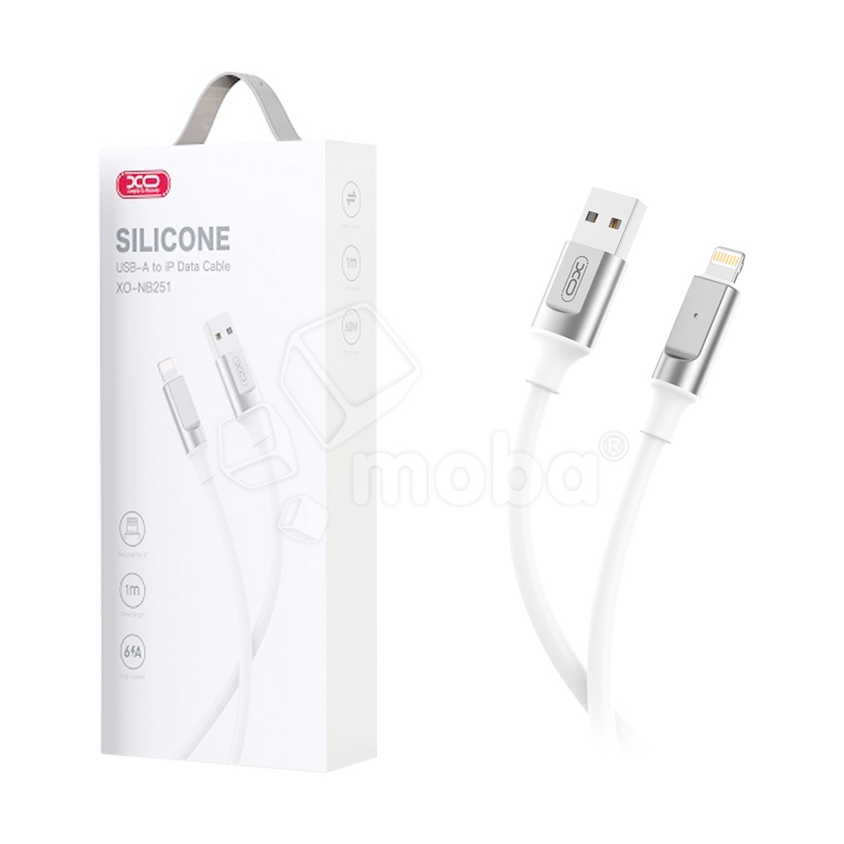Кабель USB - Lightning XO NB251 (6A, силикон) Белый