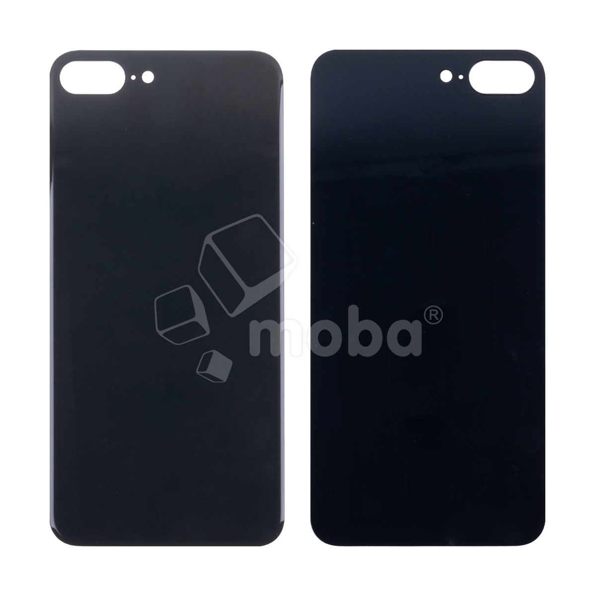 Задняя крышка для iPhone 8 Plus Черный (стекло, монолит, широкий вырез под камеру, логотип) - Премиум