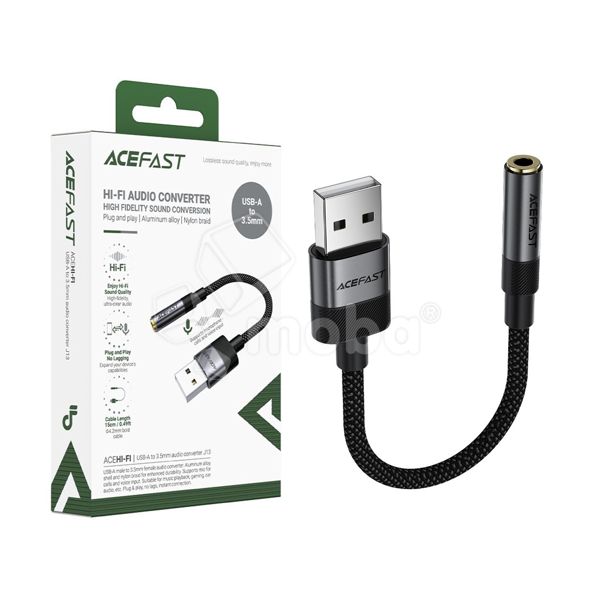 Адаптер USB - "3,5 мм" Jack Acefast J13 (оплетка нейлон) Черный