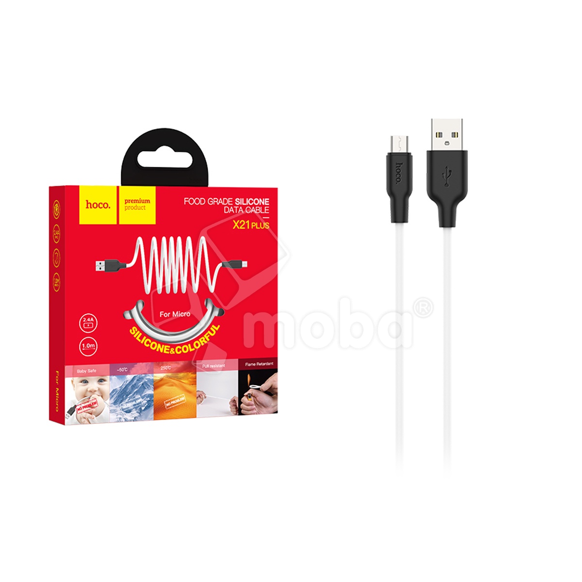 Кабель USB - MicroUSB Hoco X21 Plus (2.4A, силикон, термостойкий) Белый
