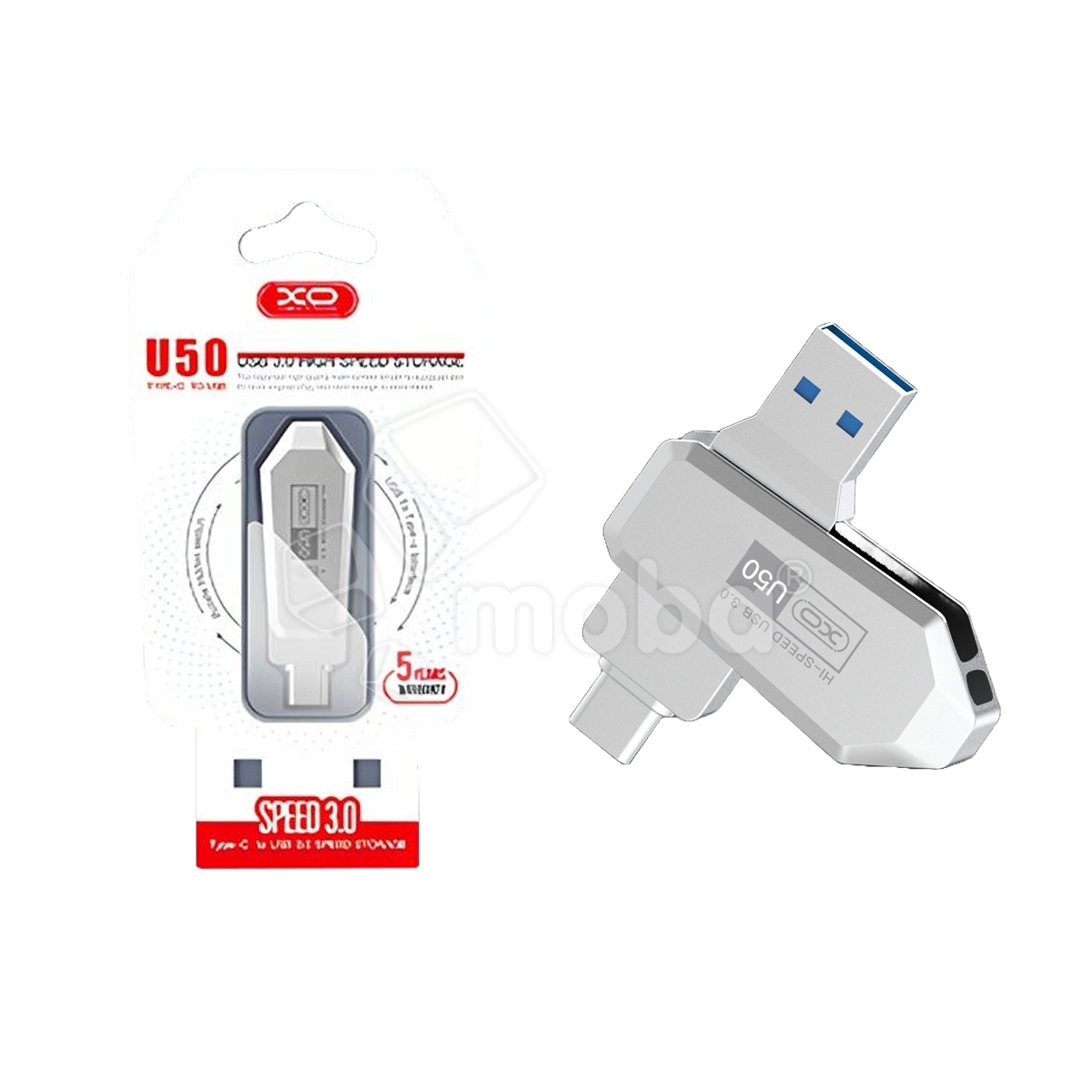 USB-флеш (USB 3.0 + Type-C) 64GB XO U50 Серебро