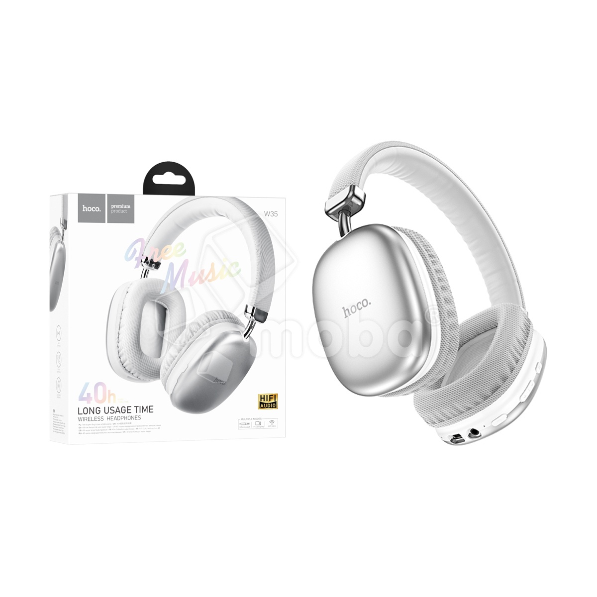 Беспроводные наушники Bluetooth Hoco W35 (накладные) Серебро