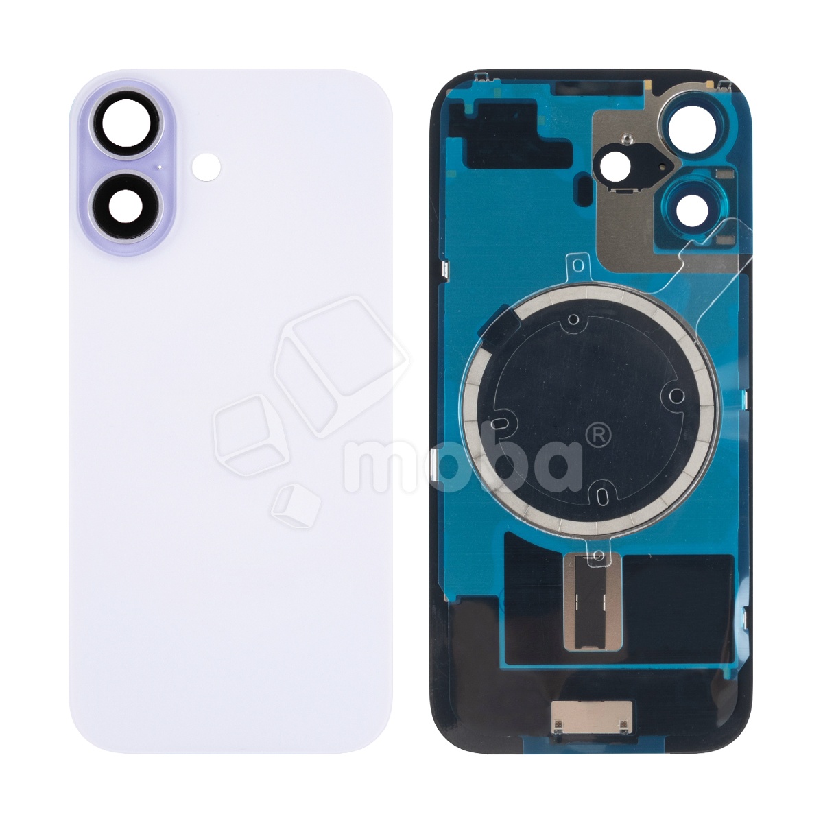 Задняя крышка для iPhone 17 (A3520) в сборе со стеклом камеры Фиолетовый (стекло, монолит, MagSafe, логотип) - Премиум