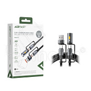 Кабель Type-C - 3 в 1 (Type-C+USB+LED подсветка) Acefast J5 (3A, 60W, оплетка нейлон, 1,2 м) Черный